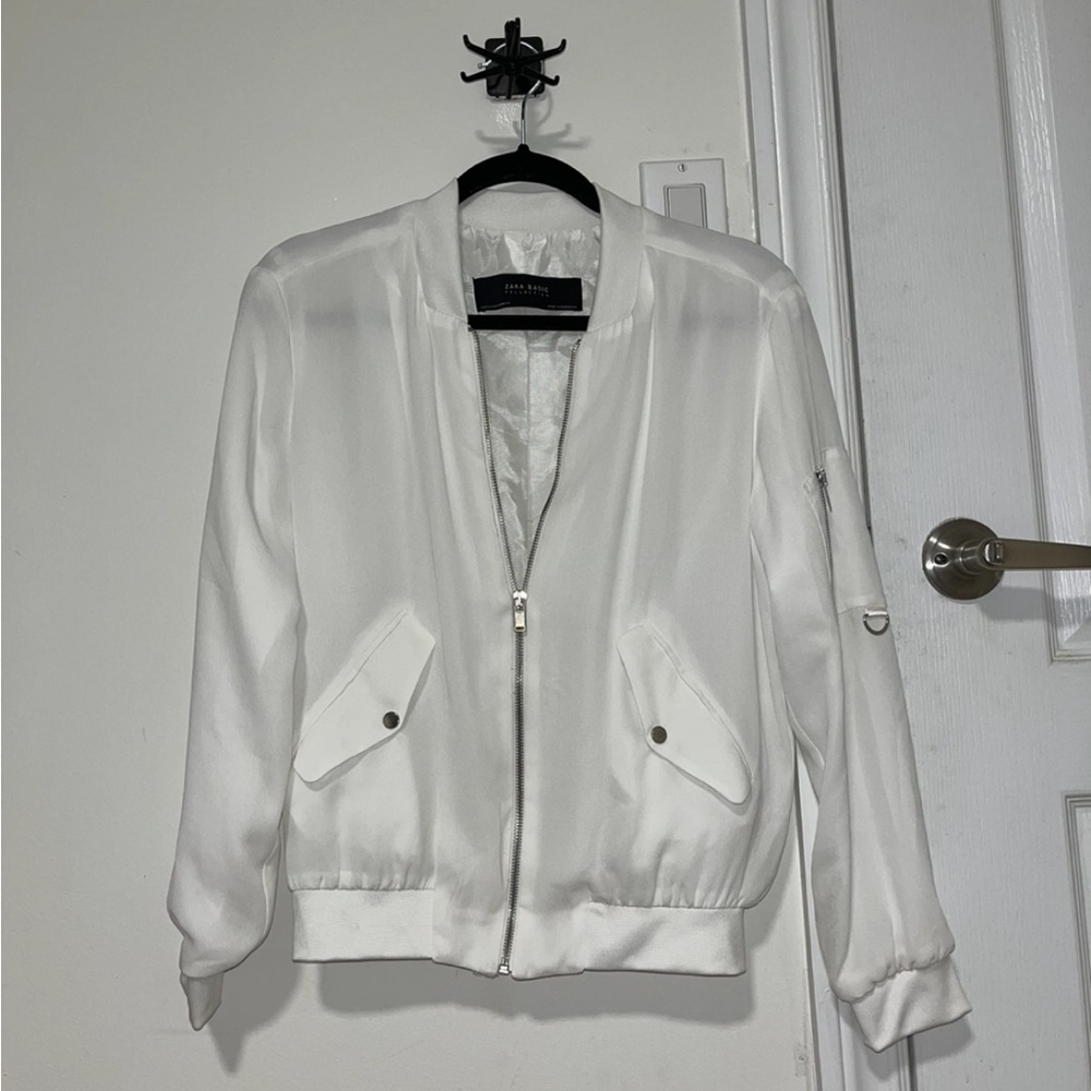 Zara White Satin-Look Bomber Jacket
